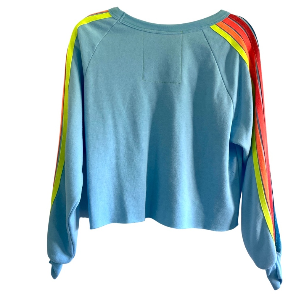 Aviator Nation Lightning Bolt Neon Rainbow Stripe Crop Sweatshirt in Blue - Picture 4 of 14